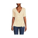ランズエンド レディース カットソー トップス Women's Elbow Sleeve Lightweight Jersey Side Tie Blouse Ivory/yellow floral(4)