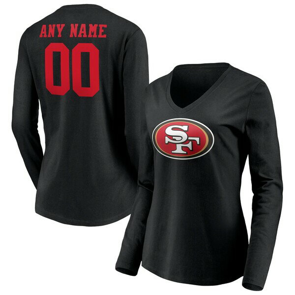 ファナティクス レディース Tシャツ トップス San Francisco 49ers Women's Team Authentic Logo Personalized Name & Number VNeck Long Sleeve TShirt Black