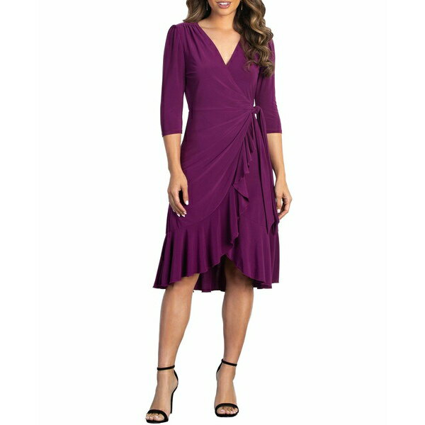 キヨナ レディース ワンピース トップス Women's Whimsy Ruffled Knee Length Wrap Dress Magenta