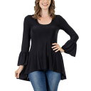 24セブンコンフォート レディース カットソー トップス Women's Long Bell Sleeve High Low Tunic Top Black