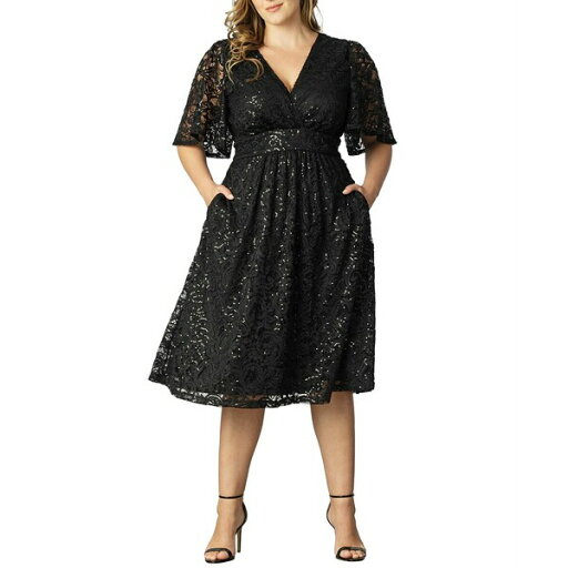 キヨナ レディース ワンピース トップス Plus Size Starry Sequined Lace Cocktail Dress Onyx キヨナ レディース ワンピース トップス Plus Size Starry Sequined Lace Cocktail Dress Onyx