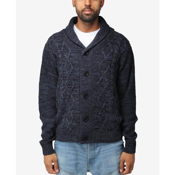 å쥤  ˥å&  Men's Shawl Collar Cable Knit Cardigan Navy