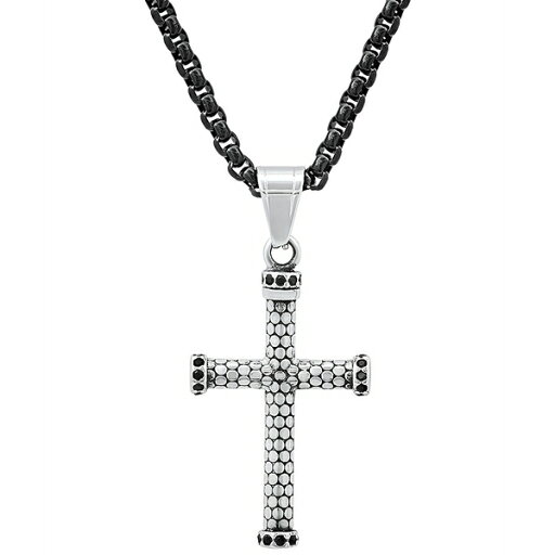 スティールタイム メンズ ネックレス・チョーカー アクセサリー Men's Two-Tone Stainless Steel Simulated Black Diamond Cross 24" Pendant Necklace Black, Silver スティールタイム メンズ ネックレス・チョーカー アクセサリー Men's Two-Tone Stainless Steel Simulated Black Diamond Cross 24" Pendant Necklace Black, Silver