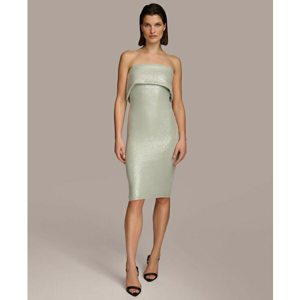 ダナキャラン レディース ワンピース トップス Women's Sequined Sheath Dress Blue Frost