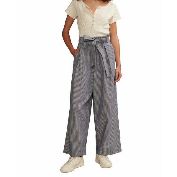 ラッキーブランド レディース カジュアルパンツ ボトムス Women's Belted Paperbag-Waist Wide-Leg Pants Blue Stripe