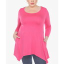 ホワイトマーク レディース カットソー トップス Plus Size Makayla Scoop Neck Tunic Top Fuchsia