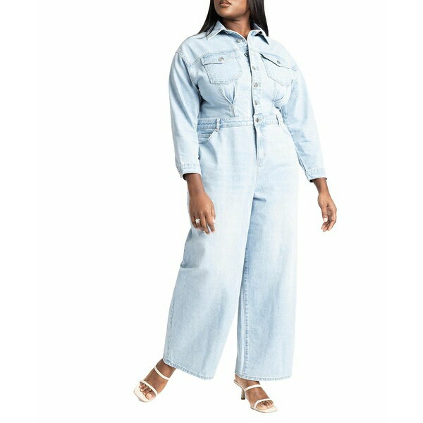 エロクイ レディース カジュアルパンツ ボトムス Plus Size Denim Jumpsuit Light wash