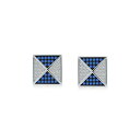 ブリング レディース ピアス＆イヤリング アクセサリー Mens Blue White Cubic Zirconia Micro Pave Geometric CZ Pyramid Square Stud Earrings For Men.925 Sterling Silver 11MM Blue