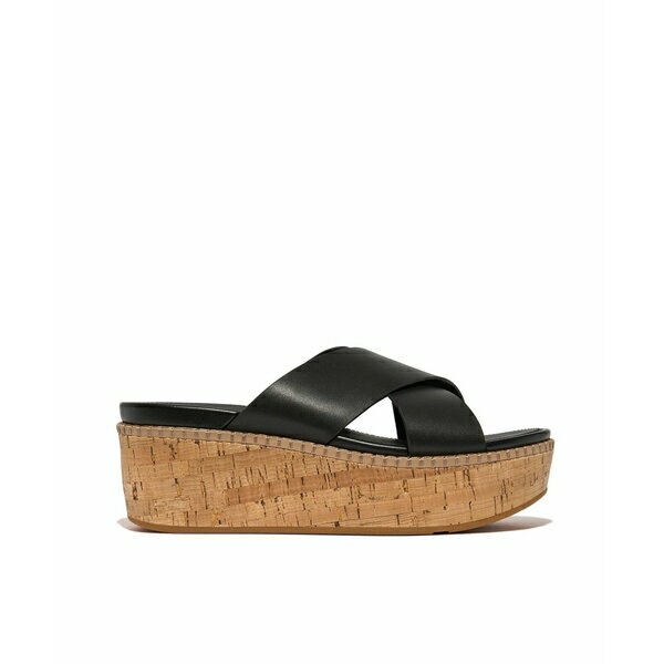 フィットフロップ レディース サンダル シューズ Women's Eloise Leather or Cork Wedge Cross Slides Black