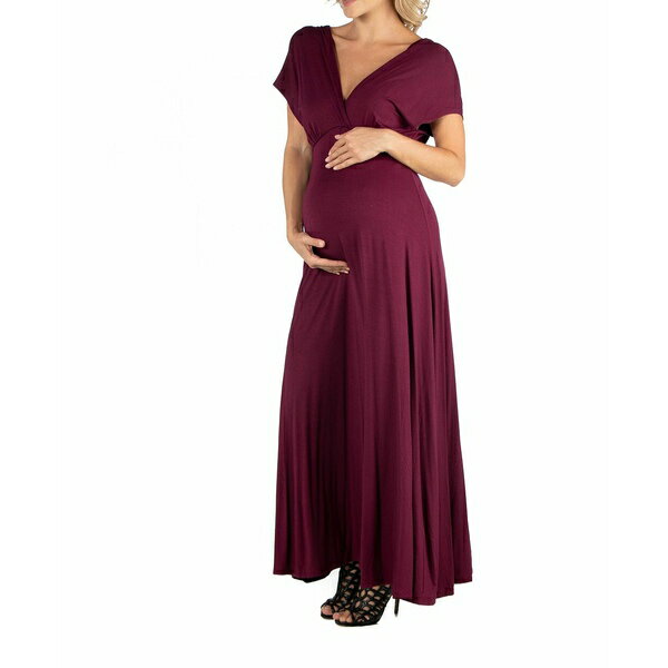 24セブンコンフォート レディース ワンピース トップス Cap Sleeve V Neck Maternity Maxi Dress Wine