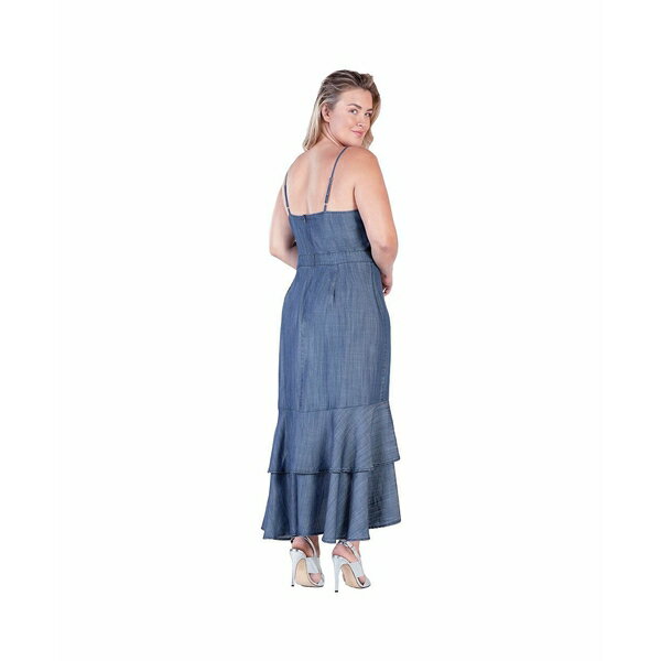 スタンダーズアンドプラクティス レディース ワンピース トップス Women's Plus Size Tencel High-Low Ruffle Hem Maxi Dress Indigo rinse