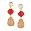 uO fB[X sAXCO ANZT[ Unique Boho Geometric Linear Long Round Triangle Teardrop Shape Natural 3 Multi-Tier Gemstone Summer Party Red Peach Pink Quartz Dangling Earrings for Women in 14k Gold Plated Rose gold