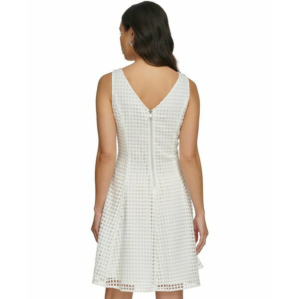 ダナ キャラン ニューヨーク レディース ワンピース トップス Women's Grid Cutout Sleeveless A-Line Dress Cream