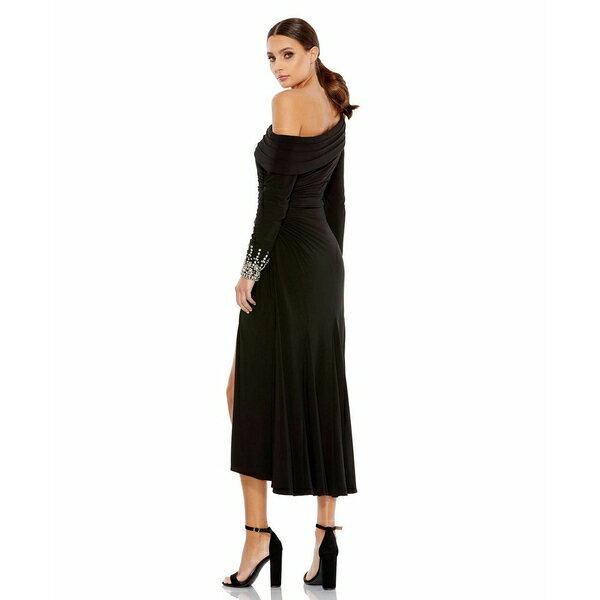 楽天astyマックダガル レディース ワンピース トップス Women's Ieena Foldover Long Sleeve Jeweled Midi Dress Black