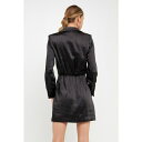 GhX[Y fB[X s[X gbvX Women's Long Sleeve Satin Mini Dress Black