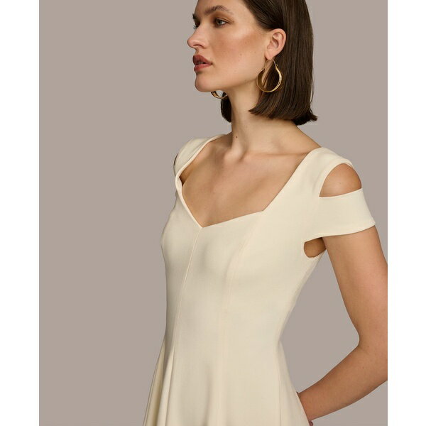 ダナキャラン レディース ワンピース トップス Women's Cold-Shoulder Fit & Flare Dress Cream 2