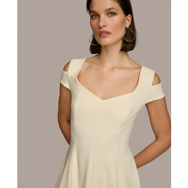 ダナキャラン レディース ワンピース トップス Women's Cold-Shoulder Fit & Flare Dress Cream 3