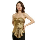 マックダガル レディース カットソー トップス Women's Metallic Lame Strapless Wrap Top With Bow Detail Gold(4)
