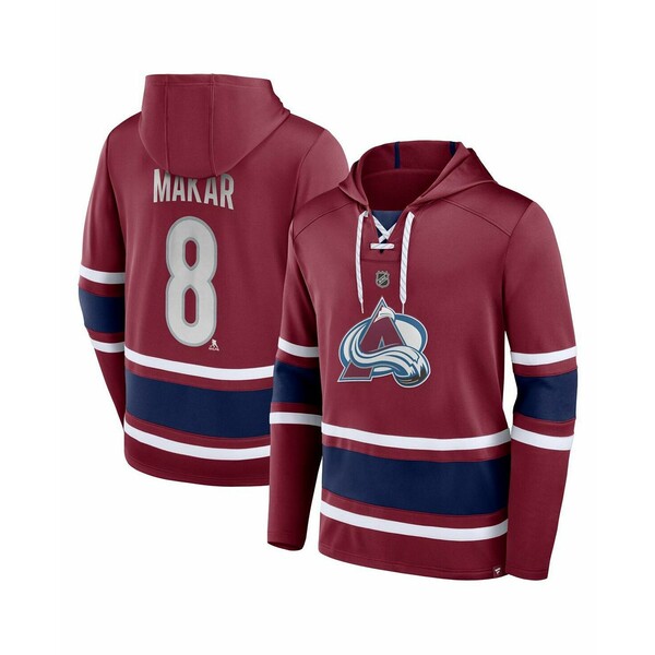 ファナティクス メンズ パーカー・スウェットシャツ アウター Men's Cale Makar Burgundy Colorado Avalanche Name and Number Lace-Up Pullover Hoodie Burgundy
