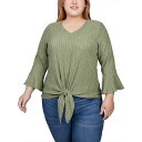 ニューヨークコレクション レディース カットソー トップス Plus Size 3/4 Bell Sleeve Textured Knit Top Avocado(4)