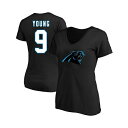 ファナティクス レディース Tシャツ トップス Women's Bryce Young Black Carolina Panthers Plus Size Player Name and Number V-Neck T-shirt Black