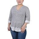 ニューヨークコレクション レディース カットソー トップス Plus Size Long Sleeve 2-In 1 Top Heather Gray White
