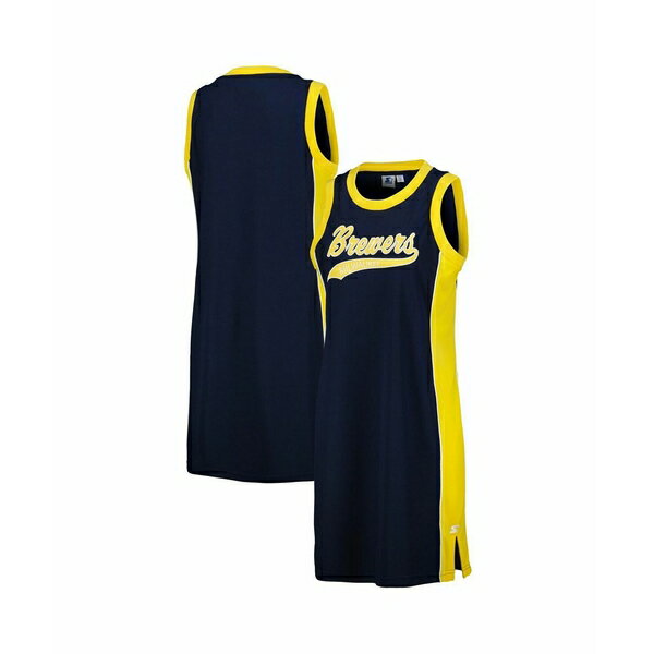 スターター レディース ワンピース トップス Women's Navy Milwaukee Brewers Slam Dunk Tank Sneaker Dress Navy