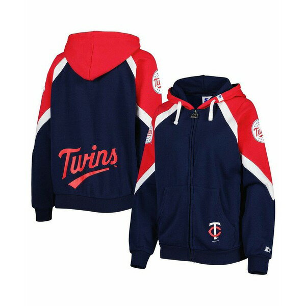 スターター レディース パーカー・スウェットシャツ アウター Women's Navy, Red Minnesota Twins Hail Mary Full-Zip Hoodie Navy, Red