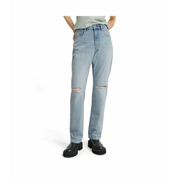 ジースター レディース デニムパンツ ボトムス Women's Viktoria High Straight Jeans Sun faded rippe..