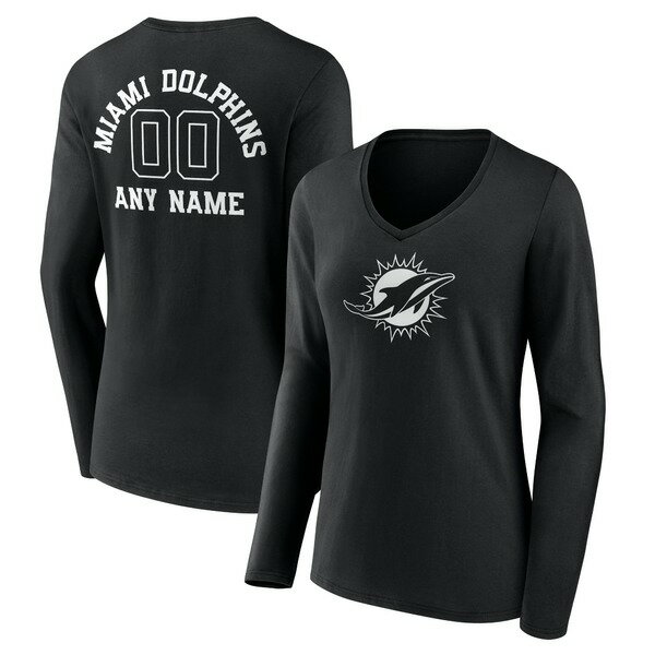 ファナティクス レディース Tシャツ トップス Miami Dolphins Women's Personalized Name & Number Monochrome Long Sleeve VNeck TShirt Black
