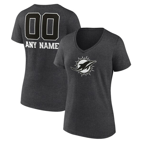 ファナティクス レディース Tシャツ トップス Miami Dolphins Women's Personalized Name & Number Monochrome VNeck Long Sleeve TShirt Charcoal