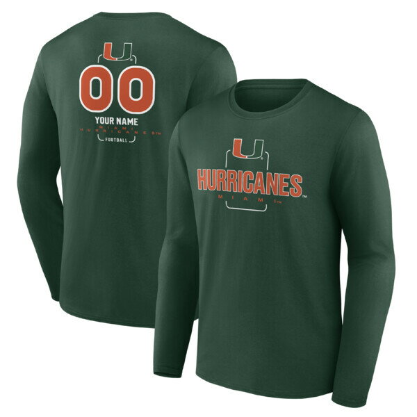 ファナティクス メンズ Tシャツ トップス Miami Hurricanes Personalized Name & Number Midfielder Long Sleeve TShirt Green