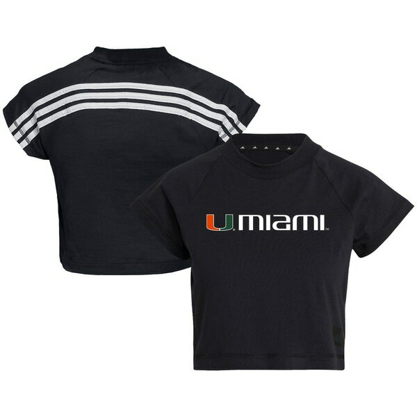 アディダス レディース Tシャツ トップス Miami Hurricanes adidas Women's Recycled Cotton Raglan Crop TShirt Black