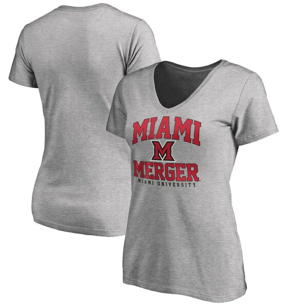 ファナティクス レディース Tシャツ トップス Miami University RedHawks Women's Merger Arch VNeck TShirt Heather Gray