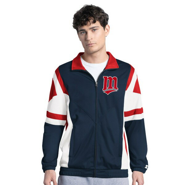 スターター メンズ ジャケット&ブルゾン アウター Minnesota Twins Starter Contender Tricot FullZip Track Jacket Navy/Red