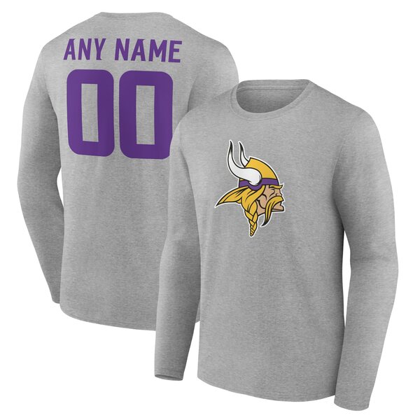 ファナティクス メンズ Tシャツ トップス Minnesota Vikings Team Authentic Custom Long Sleeve TShirt Gray