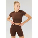 イーブン アンド オド レディース フィットネス スポーツ Basic T-shirt - dark brown(4)