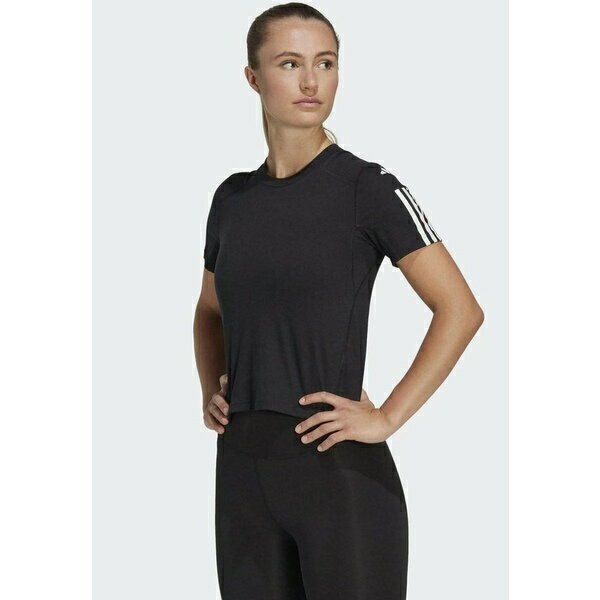 ǥ ǥ ƥ˥ ݡ ESSENTIALS TRAIN 3-STRIPES CROP - Sports T-shirt - blackwhite