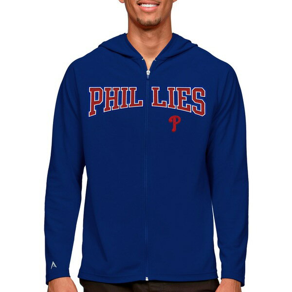 ƥ  㥱åȡ֥륾  Philadelphia Phillies Antigua Wordmark Legacy FullZip Hoodie Royal