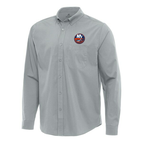 アンティグア メンズ ジャケット&ブルゾン アウター New York Islanders Antigua Flight Woven TriBlend Long Sleeve ButtonDown Shirt Gray