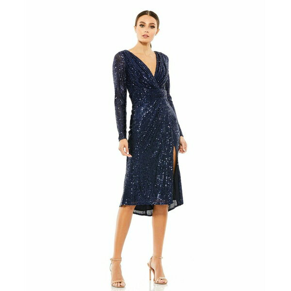 マックダガル レディース ワンピース トップス Women's Ieena Long Sleeve Sequined Midi Dress Midnight