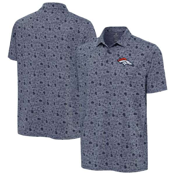 アンティグア メンズ ポロシャツ トップス Denver Broncos Antigua Relentless Polo Heather Navy