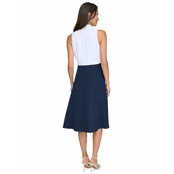 ダナ キャラン ニューヨーク レディース ワンピース トップス Women's Color-Blocked Collared Sleeveless Dress Cream/Navy