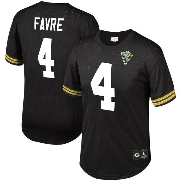 ミッチェル&ネス メンズ Tシャツ トップス Brett Favre Green Bay Packers Mitchell & Ness Retired Player Name & Number Mesh Top Black