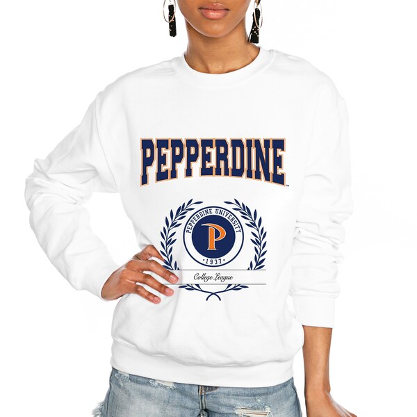 ゲームデイ レディース パーカー・スウェットシャツ アウター Pepperdine Waves Gameday Couture Women's It's a Vibe Classic Fleece Crewneck Pullover Sweatshirt White