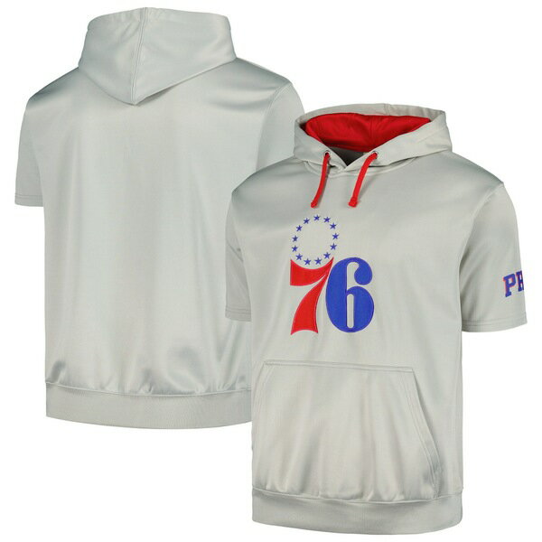 ファナティクス メンズ パーカー・スウェットシャツ アウター Philadelphia 76ers Fanatics Branded Short Sleeve Pullover Hoodie Silver/Red