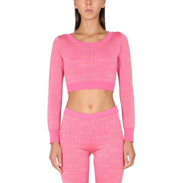 モスキーノ レディース カットソー トップス Short Allover Logo Pullover PINK