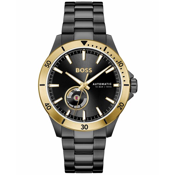 ヒューゴボス メンズ 腕時計 アクセサリー Men's Troper Auto Mech-Automatic Ionic Plated Black Steel Watch 43mm Black