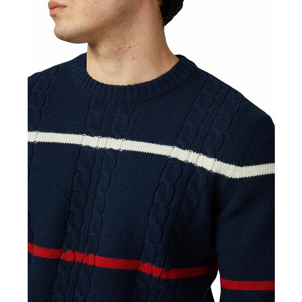 ベンシャーマン メンズ ニット&セーター アウター Men's Cable Stripe Crew Neck Sweater Dark Navy