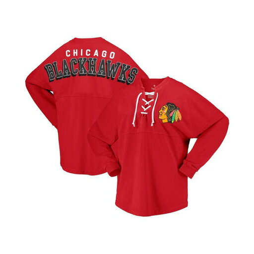 ファナティクス レディース Tシャツ トップス Women's Red Chicago Blackhawks Spirit Lace-Up V-Neck Long Sleeve Jersey T-shirt Red ファナティクス レディース Tシャツ トップス Women's Red Chicago Blackhawks Spirit Lace-Up V-Neck Long Sleeve Jersey T-shirt Red